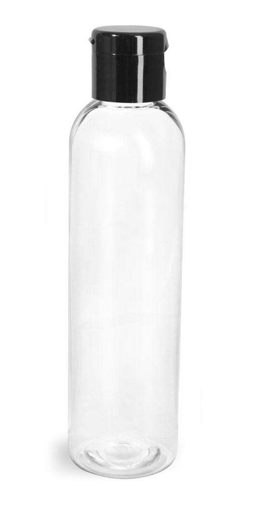 2 oz Clear PET Plastic Cosmo Bottle w/ Black Disc Top Plastic Lotion Bottles Your Oil Tools 