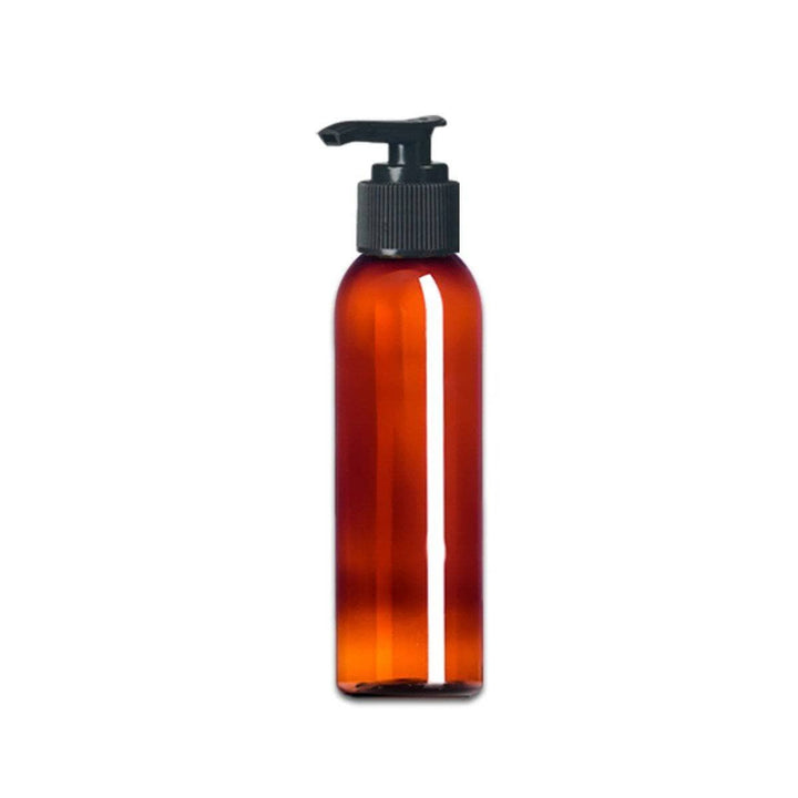 4 oz Amber PET Plastic Cosmo Bottle w/ Black Pump Top Plastic Lotion Bottles Your Oil Tools 