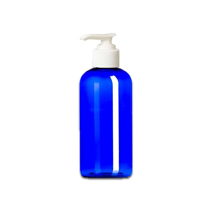 4 oz Blue PET Plastic Boston Round Bottle w/ White Pump Top Plastic Lotion Bottles Your Oil Tools 