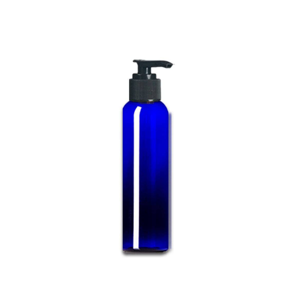 4 oz Blue PET Plastic Cosmo Bottle w/ Black Pump Top Plastic Lotion Bottles Your Oil Tools 