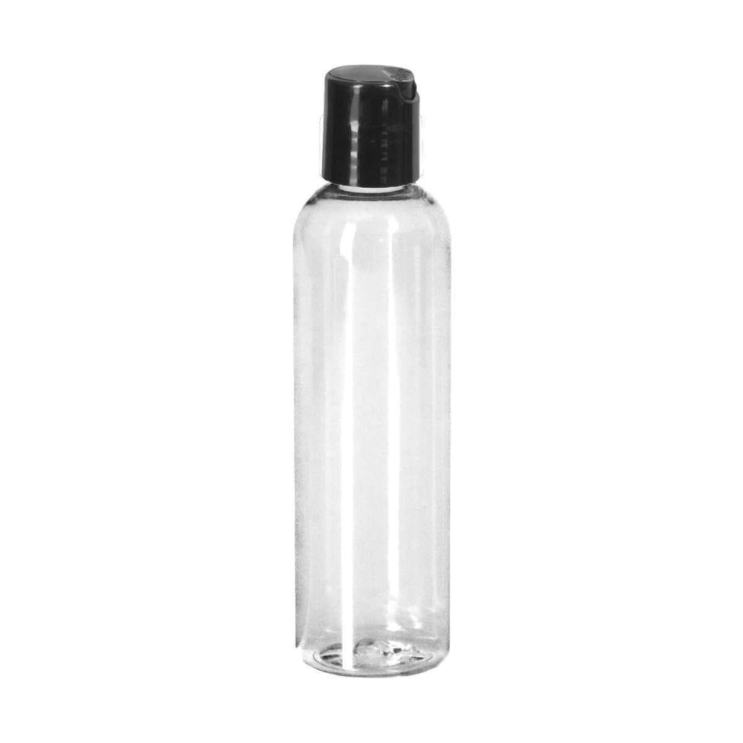 4 oz Clear PET Plastic Cosmo Bottle w/ Black Disc Top Plastic Lotion Bottles Your Oil Tools 