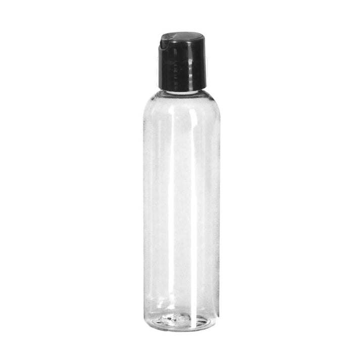 4 oz Clear PET Plastic Cosmo Bottle w/ Black Disc Top Plastic Lotion Bottles Your Oil Tools 