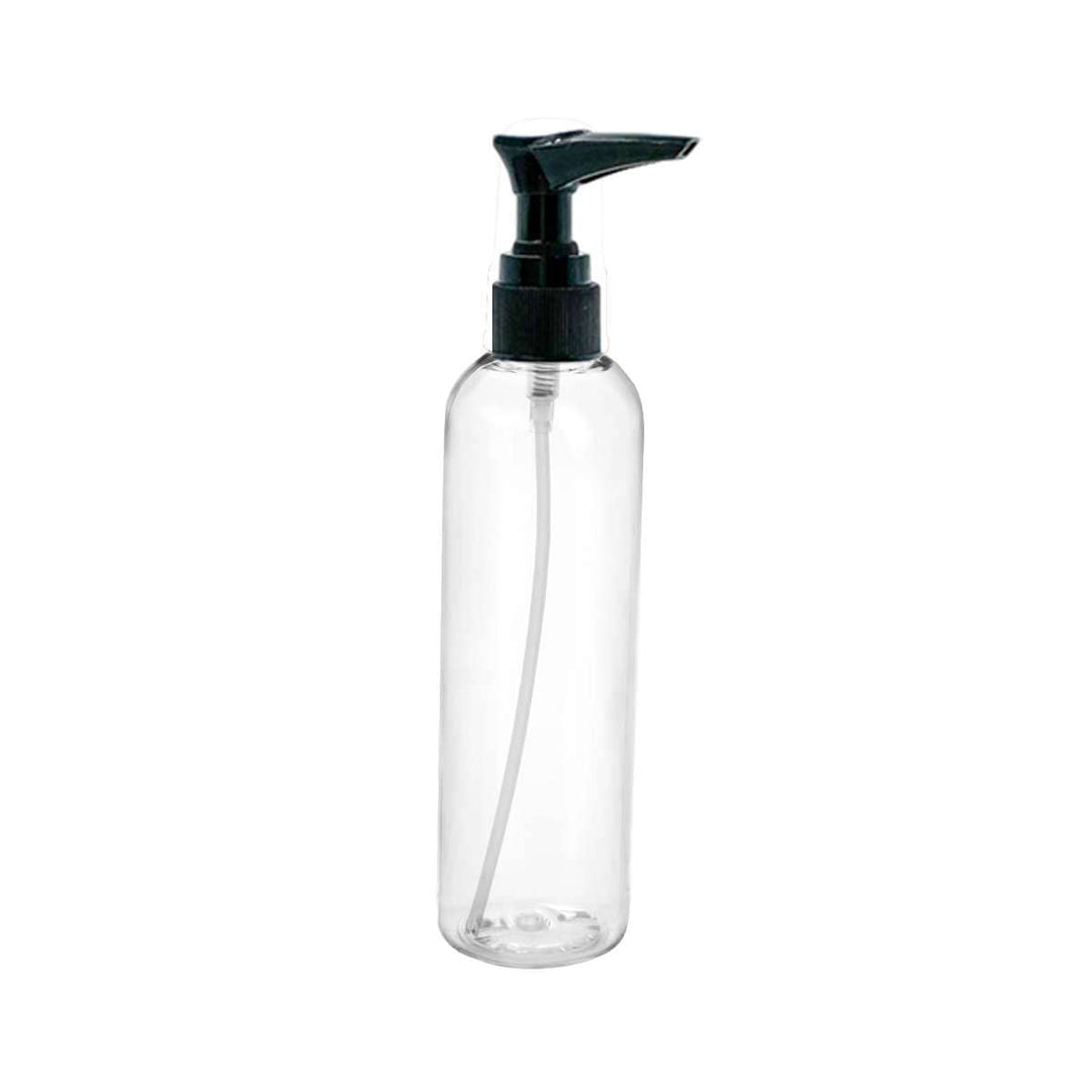 4 oz Clear PET Plastic Cosmo Bottle w/ Black Pump Top Plastic Lotion Bottles Your Oil Tools 