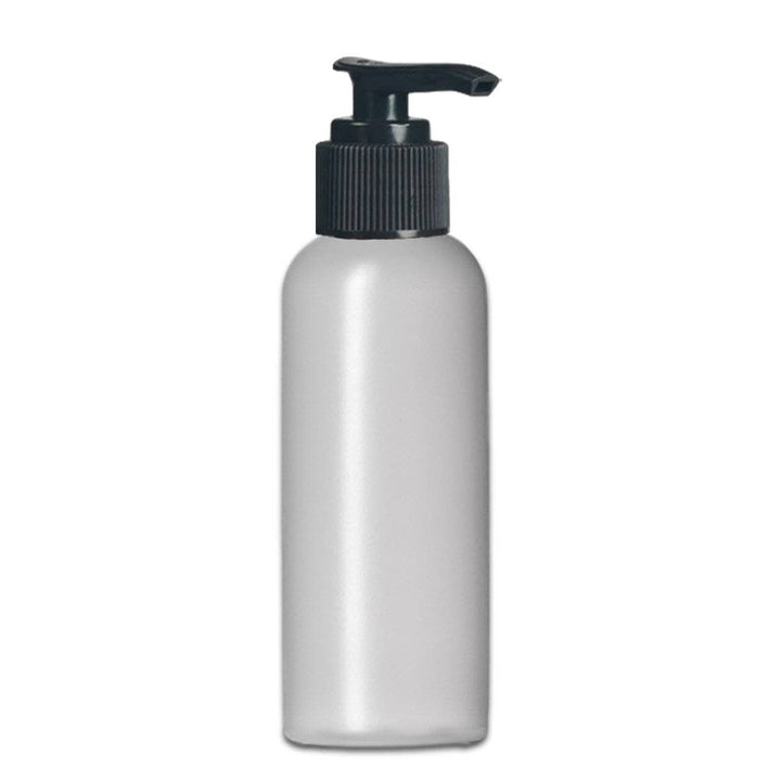 4 oz Natural-Colored HDPE Plastic Imperial Round Bottle w/ Black Pump Top Plastic Lotion Bottles Your Oil Tools 