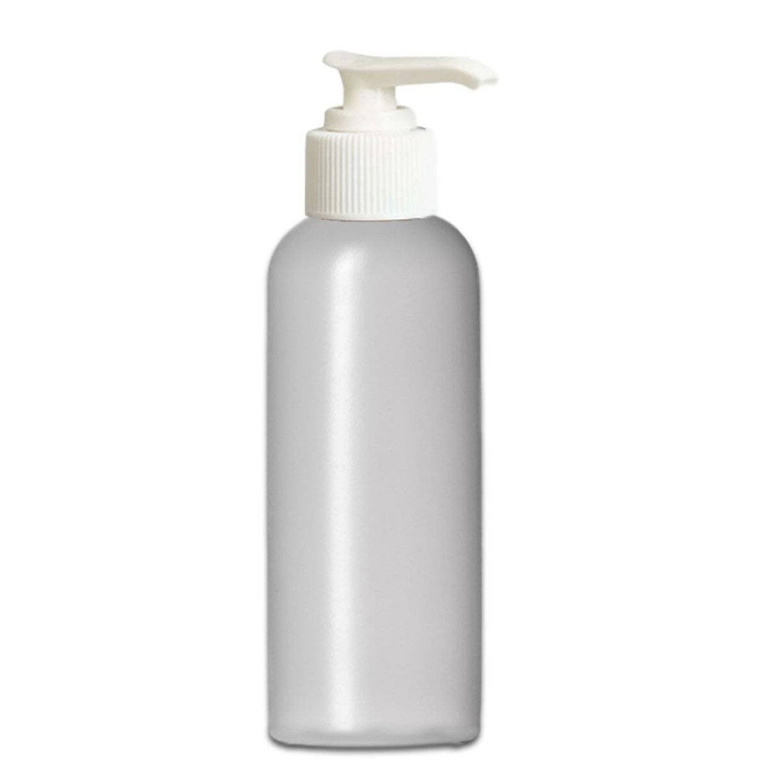4 oz Natural-Colored HDPE Plastic Imperial Round Bottle w/ White Pump Top Plastic Lotion Bottles Your Oil Tools 