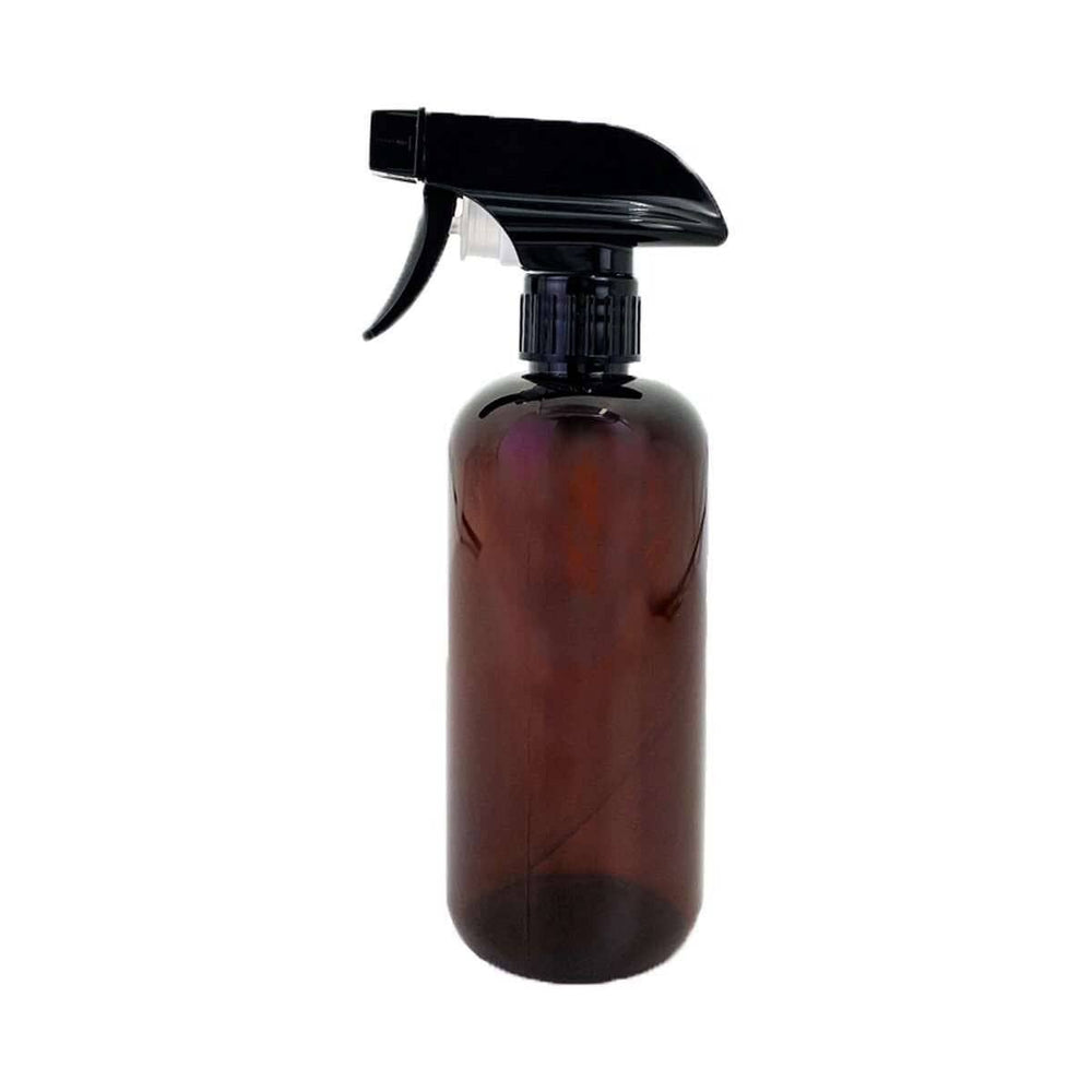 16 oz Amber PET Plastic Boston Round Bottle w/ Trigger Sprayer (28 mm) Plastic Spray Bottles Your Oil Tools 