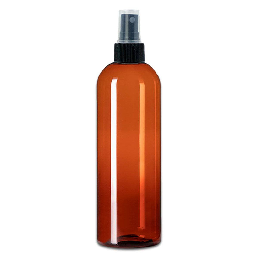 16 oz Amber PET Plastic Cosmo Bottle w/ Black Fine Mist Top Plastic Spray Bottles Your Oil Tools 