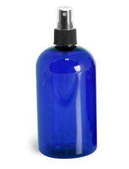 16 oz Blue PET Plastic Boston Round Bottle w/ Black Fine Mist Top Plastic Spray Bottles Your Oil Tools 