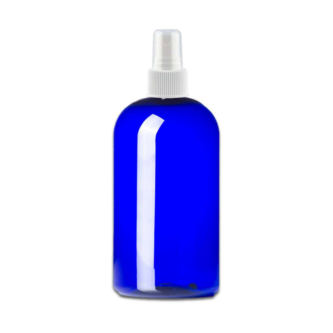 16 oz Blue PET Plastic Boston Round Bottle w/ White Fine Mist Top Plastic Spray Bottles Your Oil Tools 