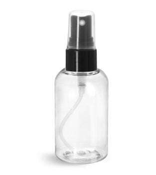 2 oz Clear PET Plastic Boston Round Bottle w/ Black Fine Mist Top Plastic Spray Bottles Your Oil Tools 
