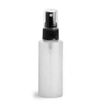 2 oz Natural-Colored HDPE Plastic Cylinder Bottle w/ Black Fine Mist Top Plastic Spray Bottles Your Oil Tools 