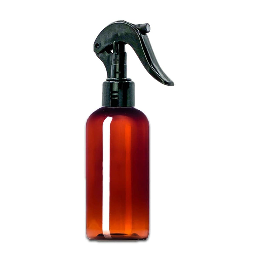 4 oz Amber PET Plastic Boston Round Bottle w/ Black Trigger Sprayer Plastic Spray Bottles Your Oil Tools 