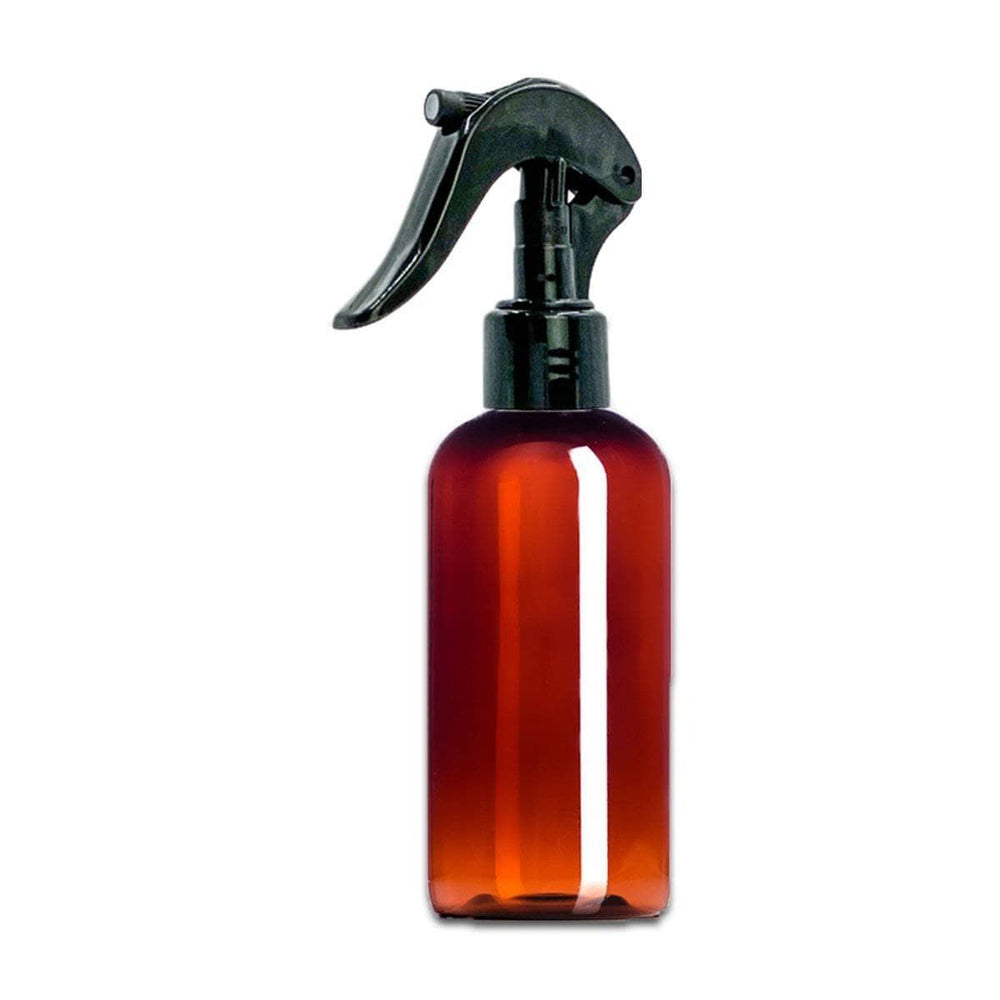 4 oz Amber PET Plastic Boston Round Bottle w/ Black Trigger Sprayer Plastic Spray Bottles Your Oil Tools 
