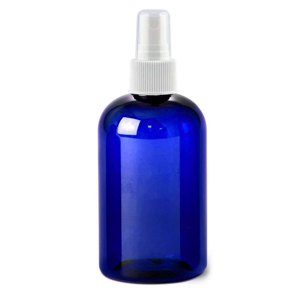 4 oz Blue PET Plastic Boston Round Bottle 20 mm w/ White Fine Mist Top Plastic Spray Bottles Your Oil Tools 