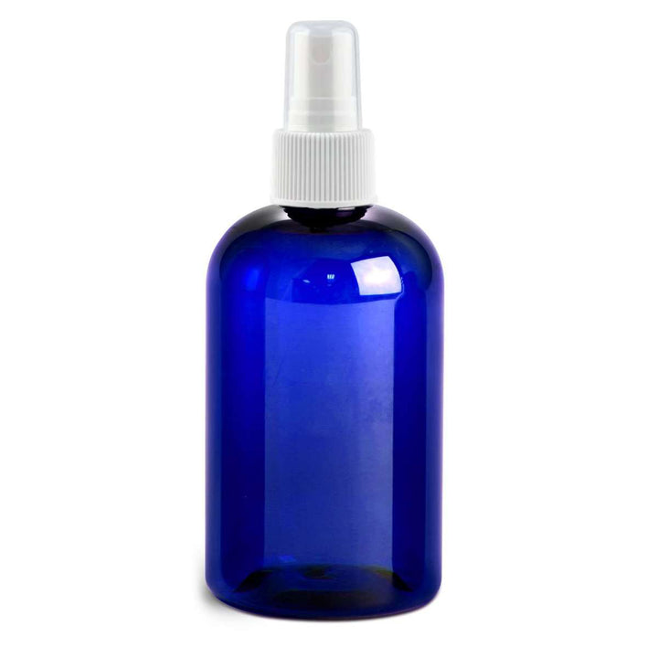 4 oz Blue PET Plastic Boston Round Bottle 20 mm w/ White Fine Mist Top Plastic Spray Bottles Your Oil Tools 