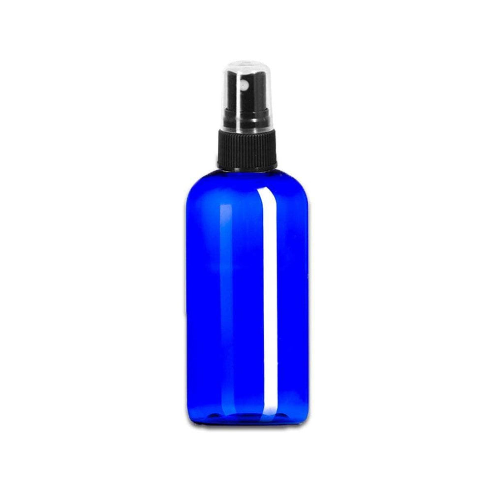 4 oz Blue PET Plastic Boston Round Bottle w/ Black Fine Mist Top Plastic Spray Bottles Your Oil Tools 
