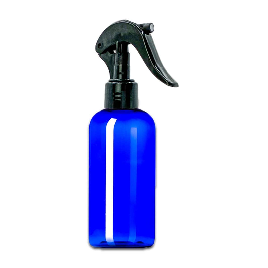 4 oz Blue PET Plastic Boston Round Bottle w/ Black Trigger Sprayer Plastic Spray Bottles Your Oil Tools 