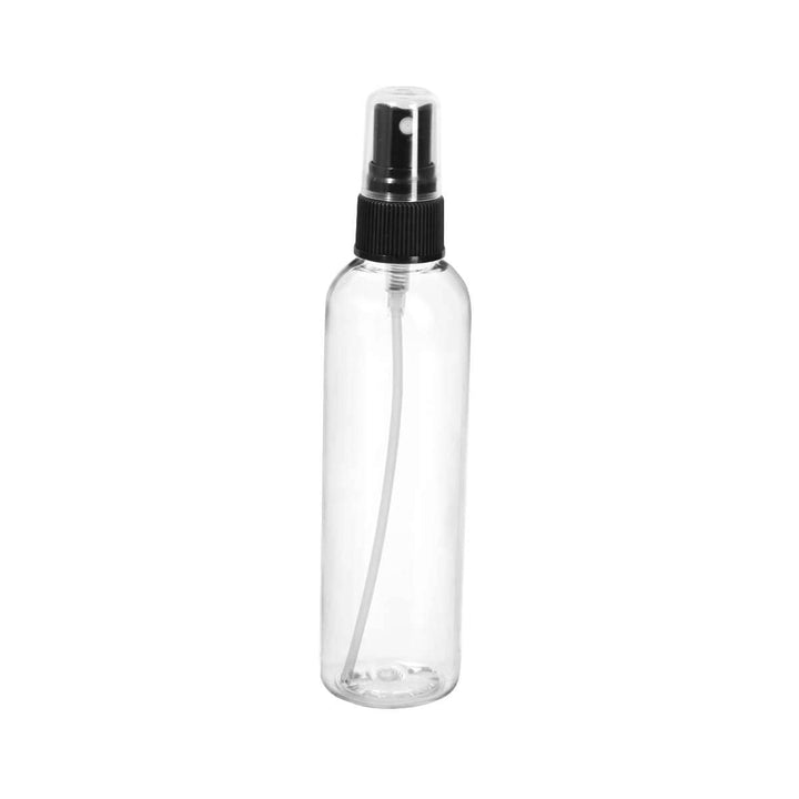 4 oz Clear PET Plastic Cosmo Bottle w/ Black Fine Mist Top Plastic Spray Bottles Your Oil Tools 