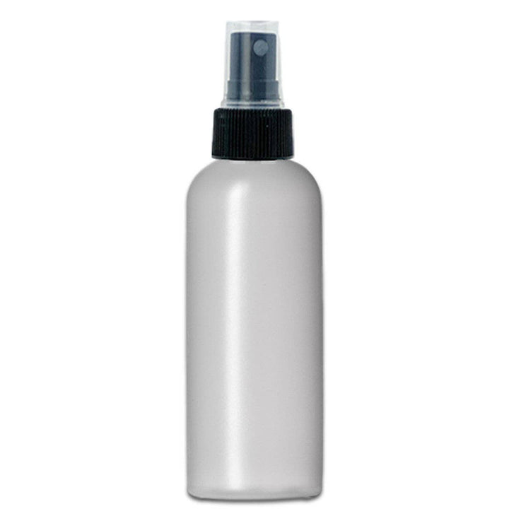 4 oz Natural-Colored HDPE Plastic Imperial Round Bottle w/ Black Fine Mist Top Plastic Spray Bottles Your Oil Tools 