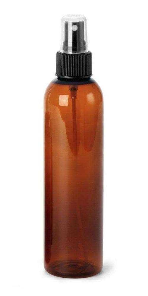 8 oz Amber PET Plastic Cosmo Bottle w/ Black Fine Mist Top Plastic Spray Bottles Your Oil Tools 