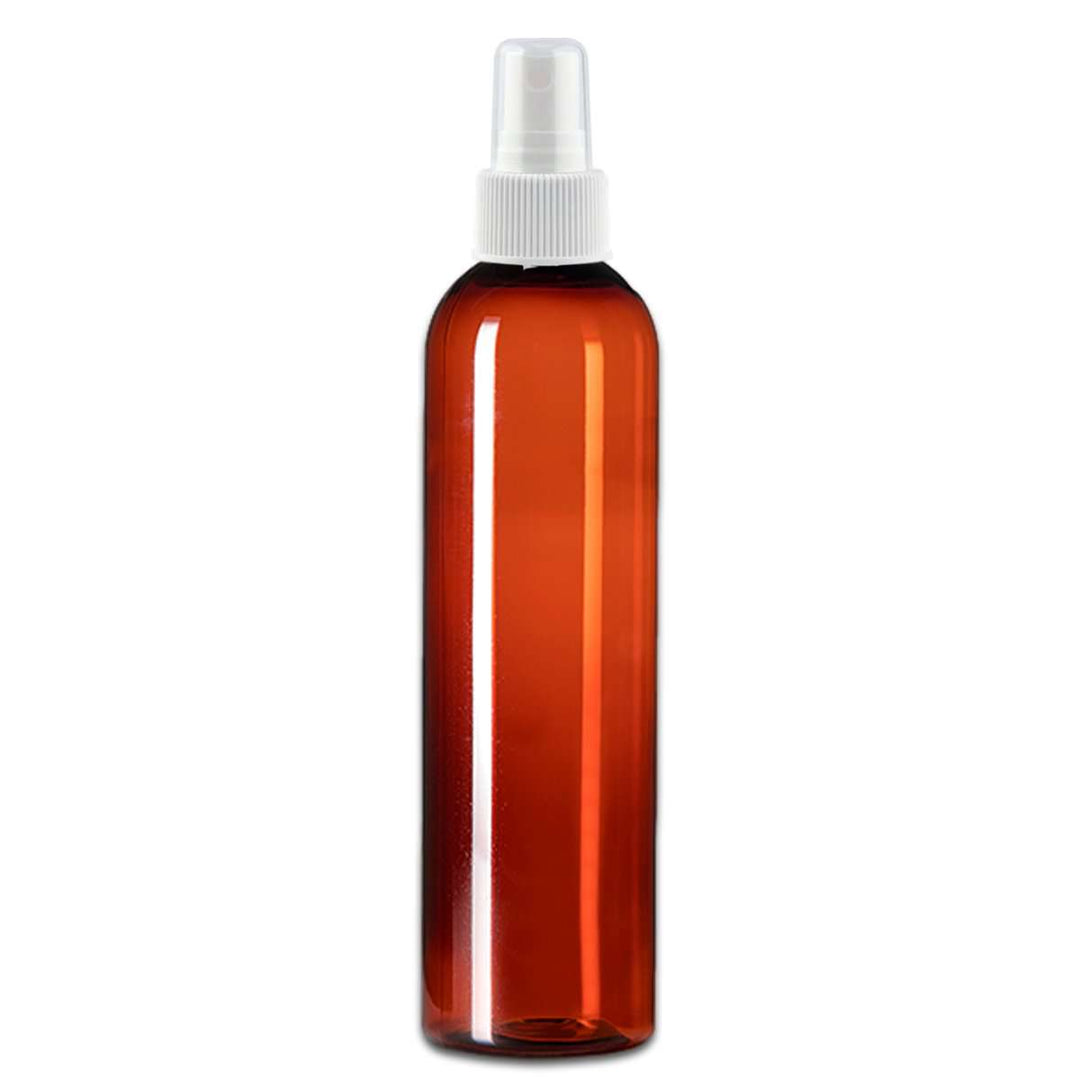 8 oz Amber PET Plastic Cosmo Bottle w/ White Fine Mist Top Plastic Spray Bottles Your Oil Tools 