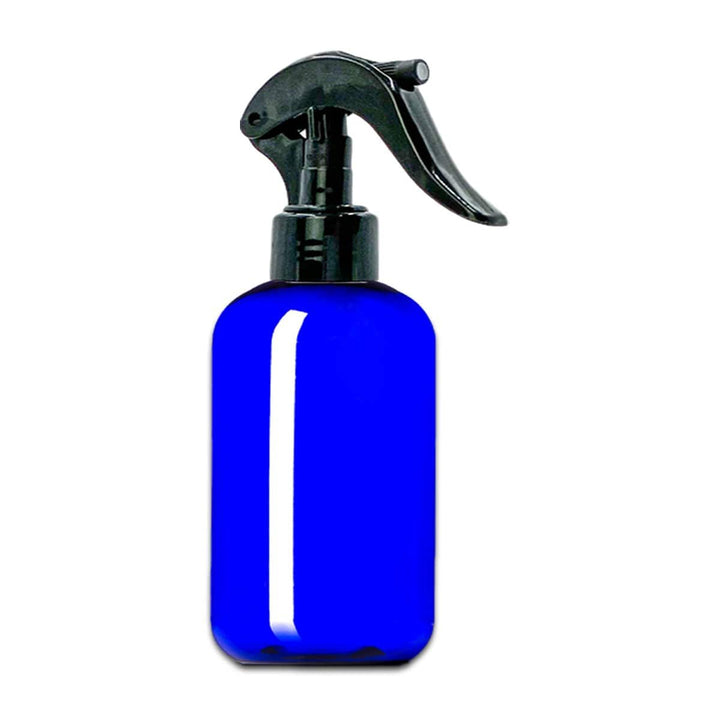 8 oz Blue PET Plastic Boston Round Bottle w/ Trigger Sprayer Plastic Spray Bottles Your Oil Tools 