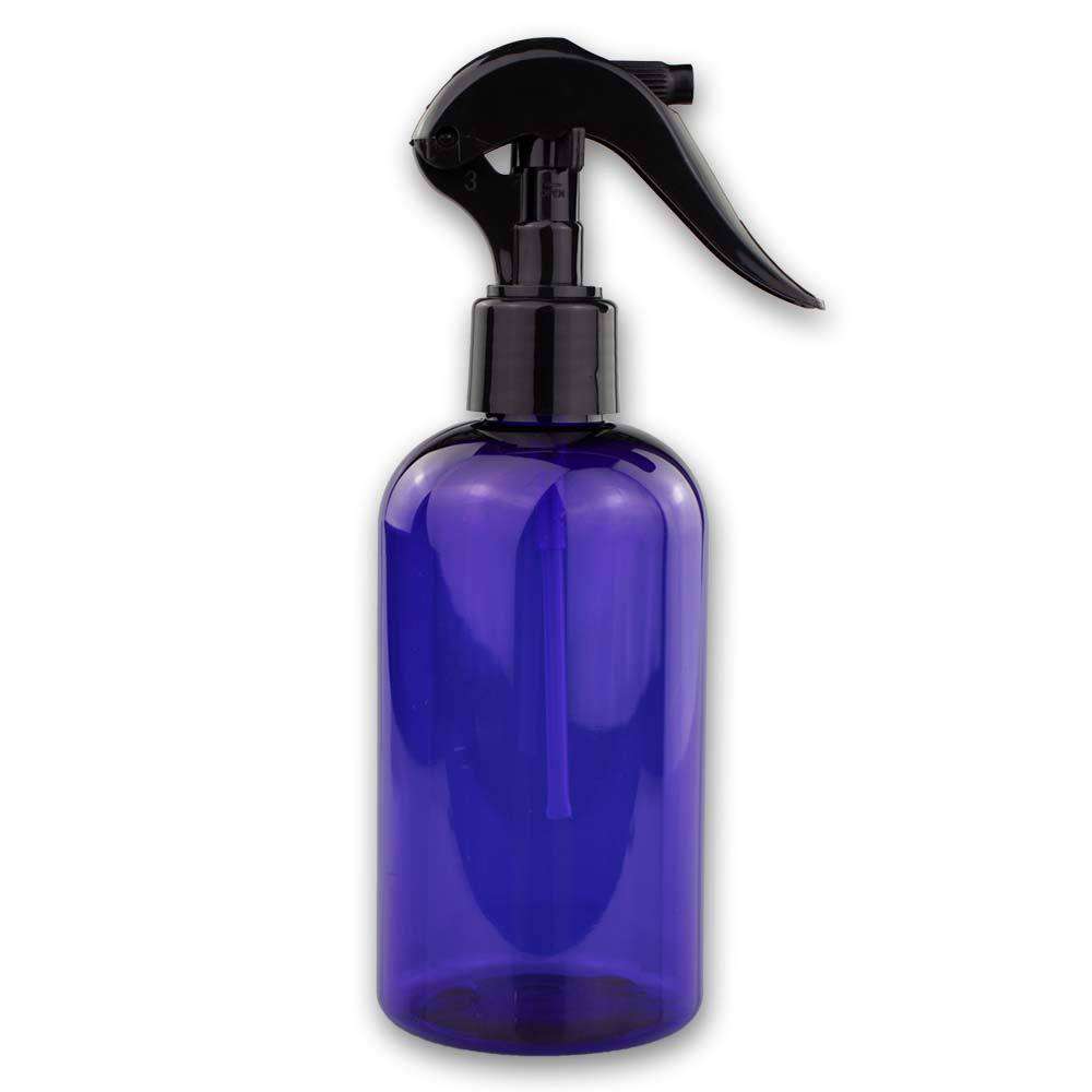8 oz Blue PET Plastic Boston Round Bottle w/ Trigger Sprayer Plastic Spray Bottles Your Oil Tools 