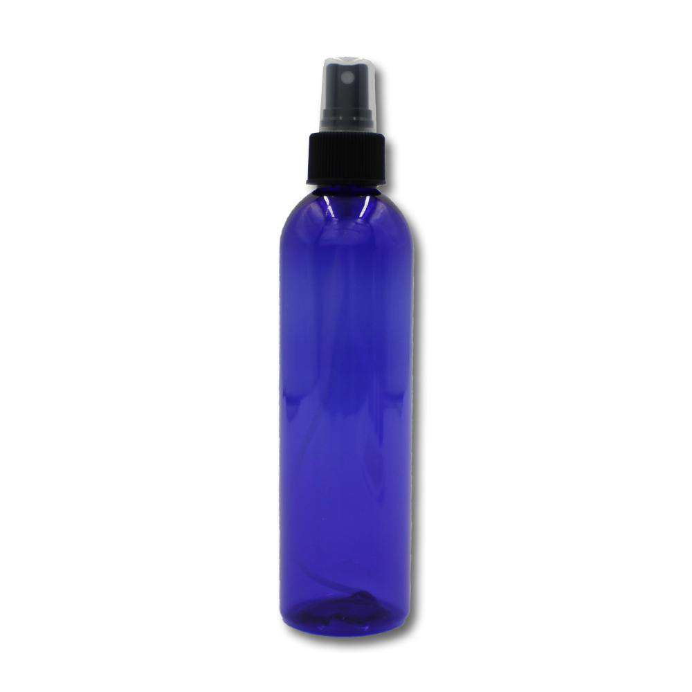 8 oz Blue PET Plastic Cosmo Bottle w/ Black Fine Mist Top Plastic Spray Bottles Your Oil Tools 