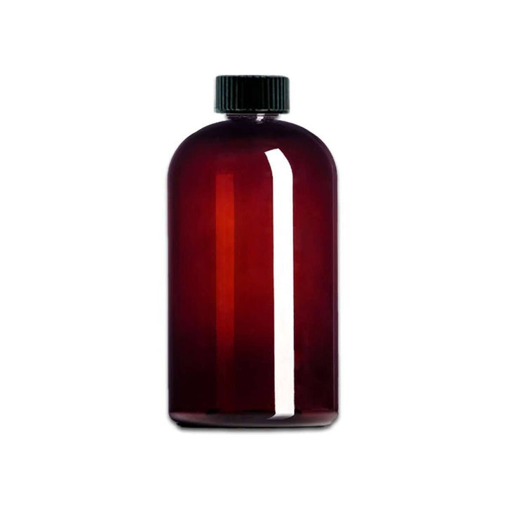 16 oz Amber PET Plastic Boston Round Bottle w/ Black Storage Cap Plastic Storage Bottles Your Oil Tools 