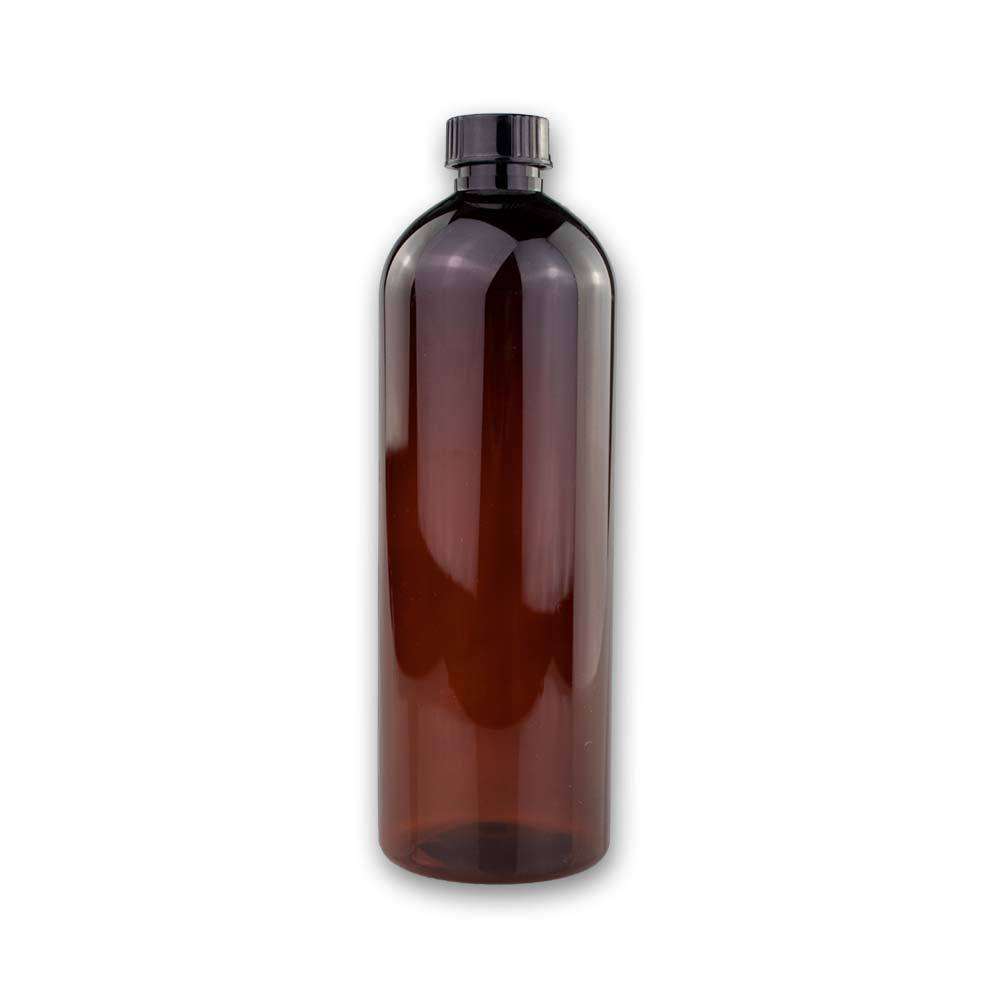16 oz Amber PET Plastic Cosmo Bottle w/ Black Storage Cap Plastic Storage Bottles Your Oil Tools 