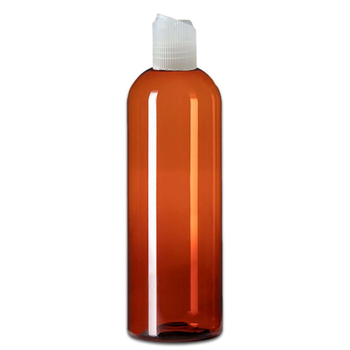 16 oz Amber PET Plastic Cosmo Bottle w/ Natural Polypropylene Ribbed Disc Top Plastic Storage Bottles Your Oil Tools 