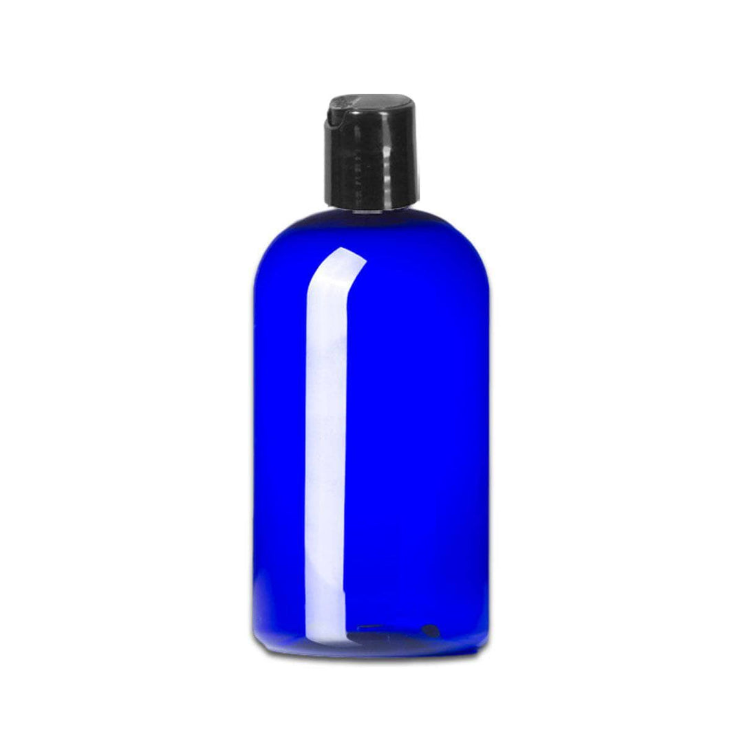 16 oz Blue PET Plastic Boston Round Bottle w/ Black Disc Top Plastic Storage Bottles Your Oil Tools 