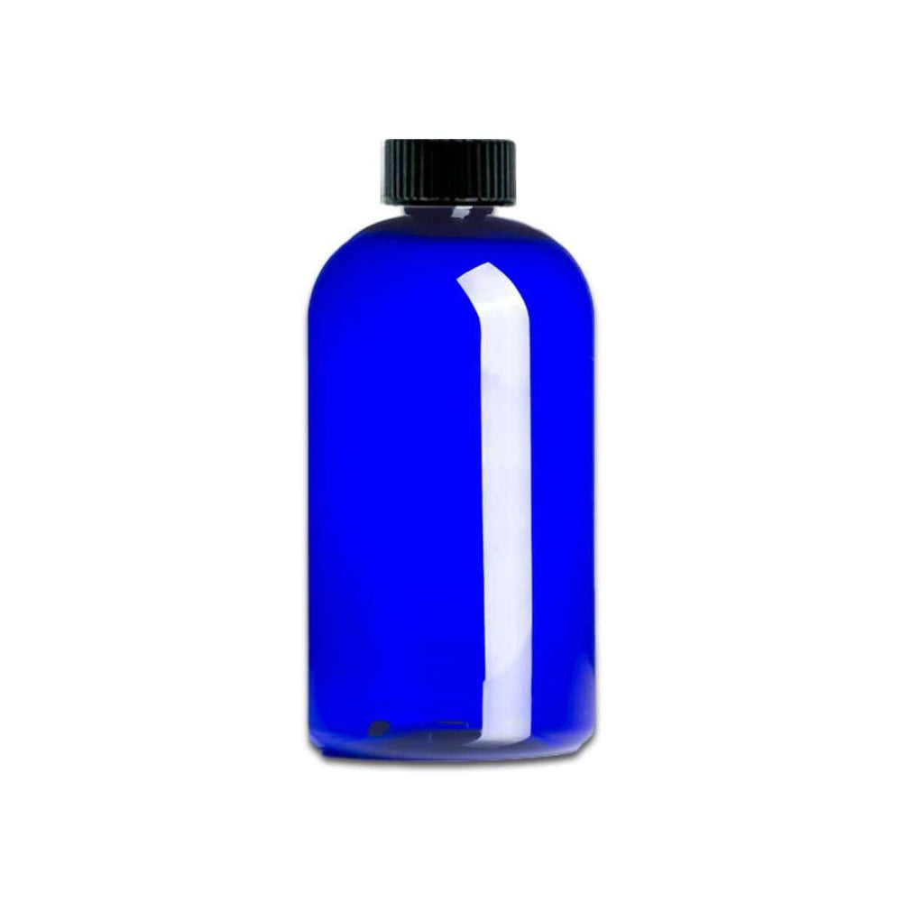 16 oz Blue PET Plastic Boston Round Bottle w/ Black Storage Cap Plastic Storage Bottles Your Oil Tools 