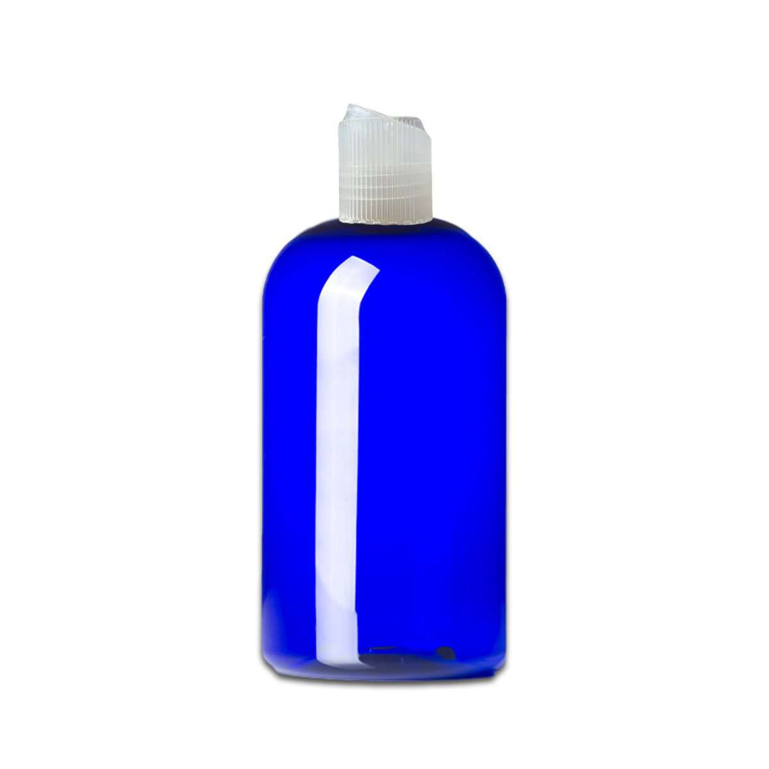 16 oz Blue PET Plastic Boston Round Bottle w/ Natural Polypropylene Ribbed Disc Top Caps Plastic Storage Bottles Your Oil Tools 