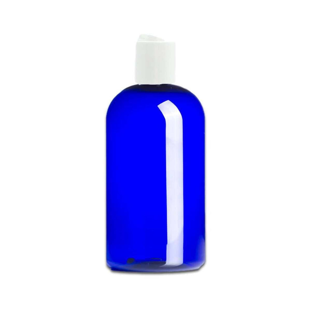 16 oz Blue PET Plastic Boston Round Bottle w/ White Disc Top Caps Plastic Storage Bottles Your Oil Tools 