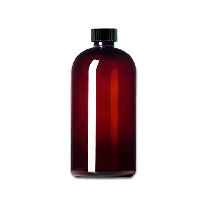 8 oz Amber PET Plastic Boston Round Bottle w/ Black Storage Cap Plastic Storage Bottles Your Oil Tools 