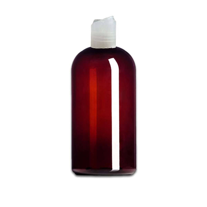 8 oz Amber PET Plastic Boston Round Bottle w/ Natural Polypropylene Ribbed Disc Top Plastic Storage Bottles Your Oil Tools 