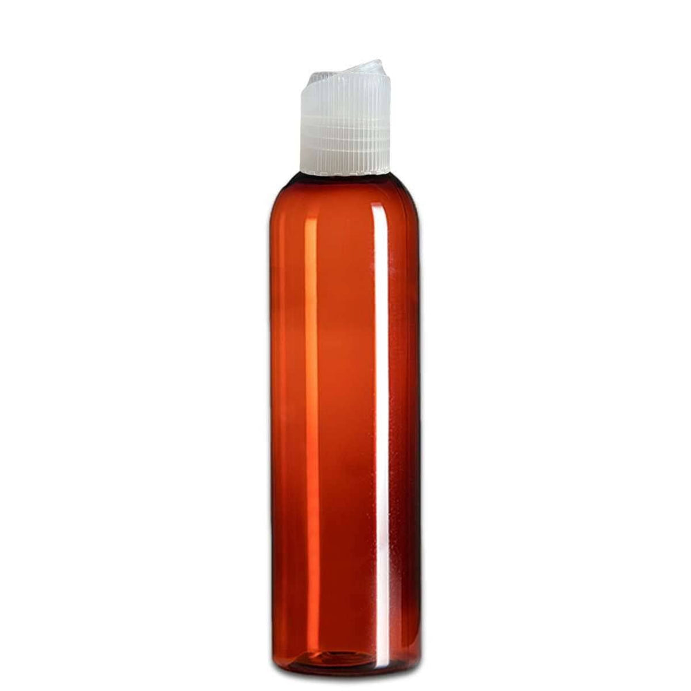 8 oz Amber PET Plastic Cosmo Bottle w/ Natural Polypropylene Ribbed Disc Top Plastic Storage Bottles Your Oil Tools 