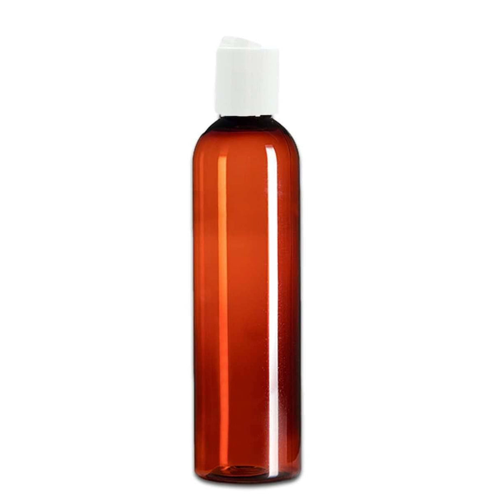 8 oz Amber PET Plastic Cosmo Bottle w/ White Disc Top Plastic Storage Bottles Your Oil Tools 