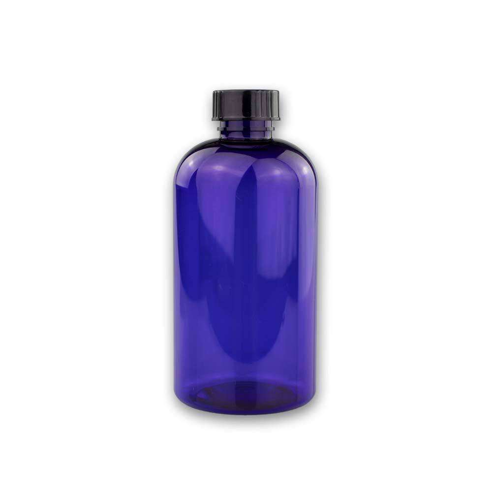 8 oz Blue PET Plastic Boston Round Bottle w/ Black Storage Cap Plastic Storage Bottles Your Oil Tools 