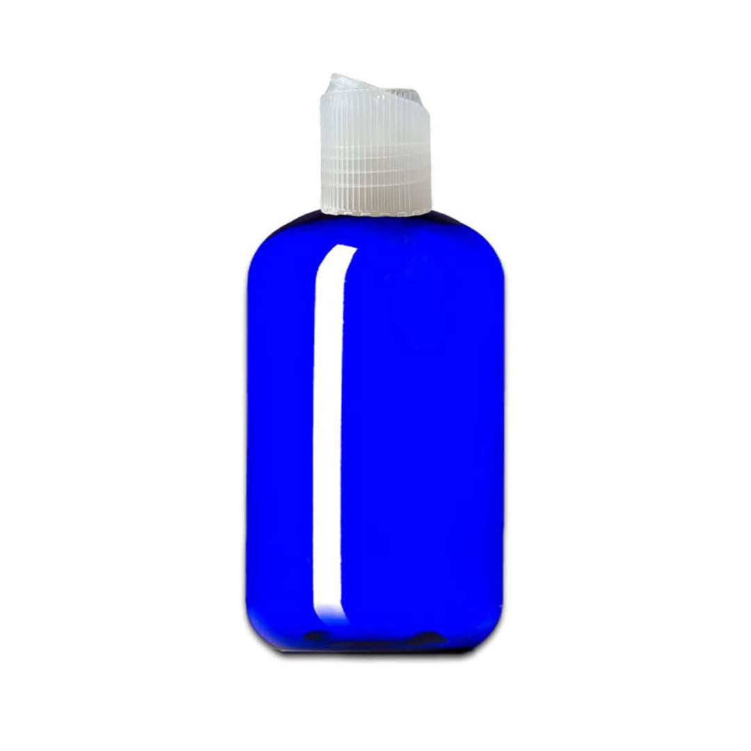 8 oz Blue PET Plastic Boston Round Bottle w/ Natural Polypropylene Ribbed Disc Top Plastic Storage Bottles Your Oil Tools 
