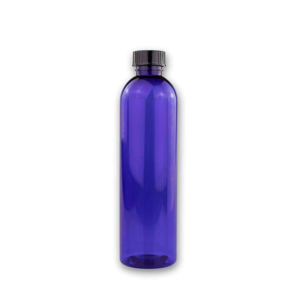 8 oz Blue PET Plastic Cosmo Bottle w/ Black Storage Cap Plastic Storage Bottles Your Oil Tools 