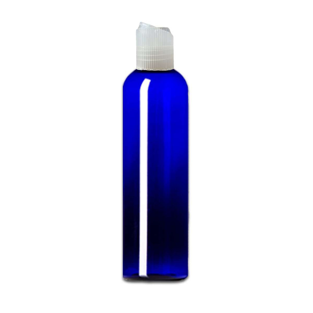 8 oz Blue PET Plastic Cosmo Bottle w/ Natural Polypropylene Ribbed Disc Top Plastic Storage Bottles Your Oil Tools 