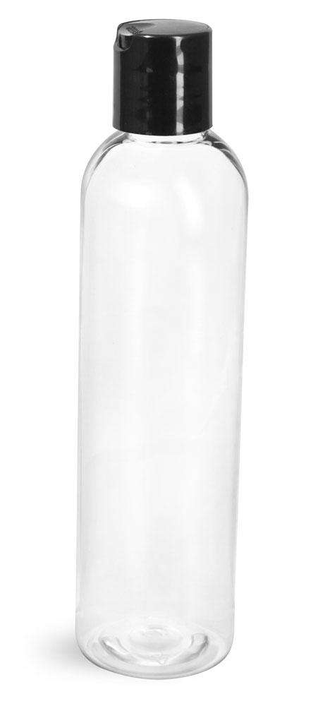 8 oz Clear PET Plastic Cosmo Bottle w/ Black Disc Top Plastic Storage Bottles Your Oil Tools 