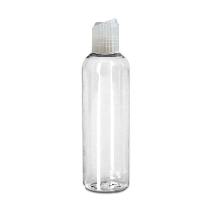 8 oz Clear PET Plastic Cosmo Bottle w/ Natural Polypropylene Ribbed Disc Top Plastic Storage Bottles Your Oil Tools 