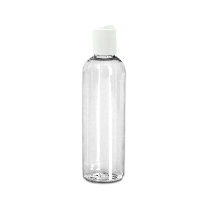 8 oz Clear PET Plastic Cosmo Bottle w/ White Disc Top Plastic Storage Bottles Your Oil Tools 
