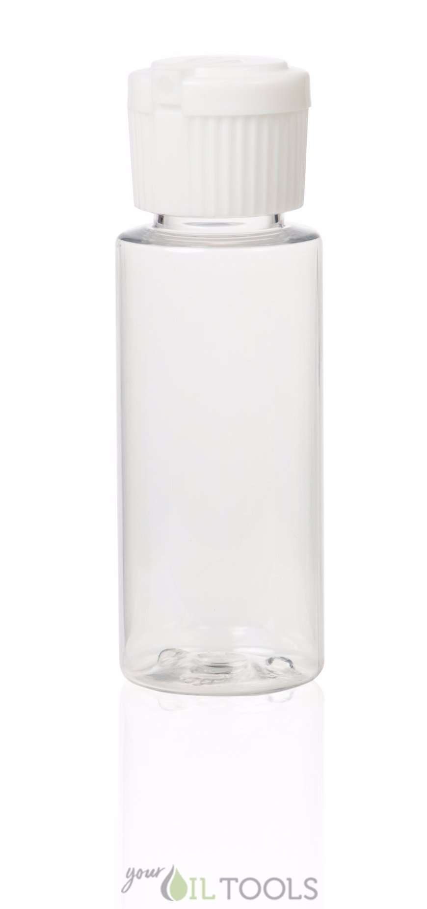 1 oz Clear PET Plastic Cosmo Bottle w/ White Flip Top Plastic Treatment Bottles Your Oil Tools 