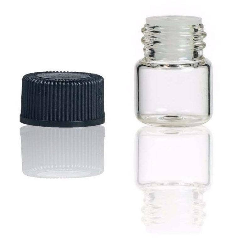 1 ml Clear Glass Vials w/ Orifice Reducer & Black Caps (Pack of 24) Sample Bottles Your Oil Tools 